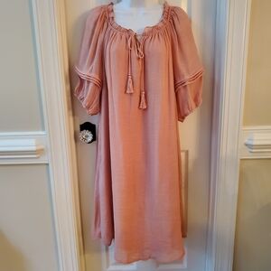 Mlle Gabrielle -Peach- Midi- Dress with Tassel Accents -Sz. 1X